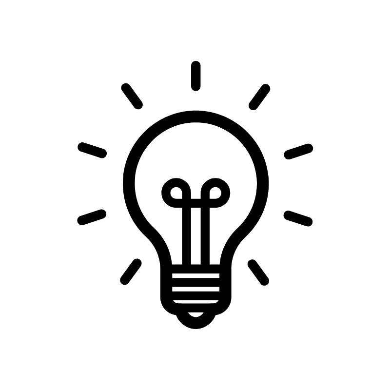 Icon of an illuminated lightbulb.