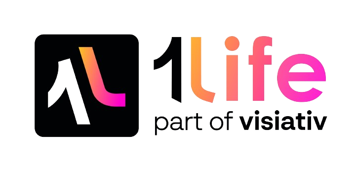 1life logo showing part of visiativ underneath the multicoloured words of their logo and a 1 L icon in a black box to the left.