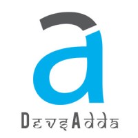 A blue and black a logo with DevsAdda written in hindi