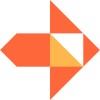 Anala consulting logo, it's an orange arrow with a square in the middle with one half diagonally a pale orange, and one half a pale white.