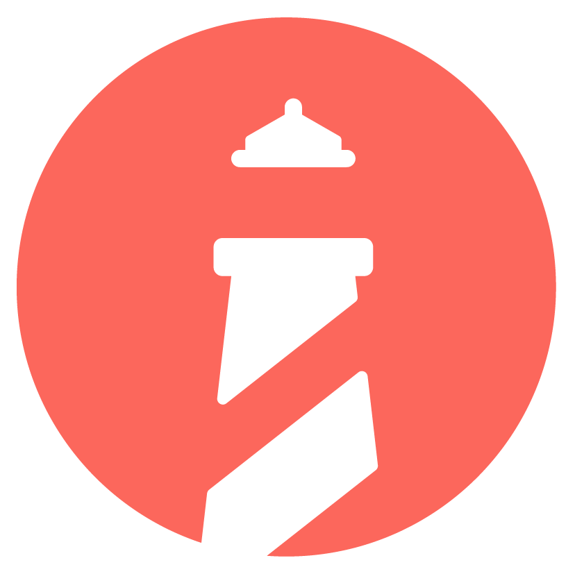 Image of a white lighthouse on a red background